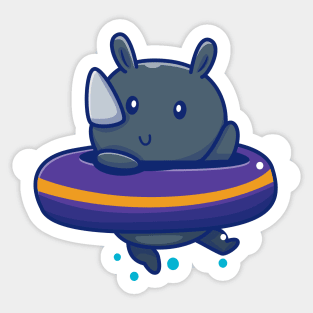 Cute Rhino With Swim Ring Sticker